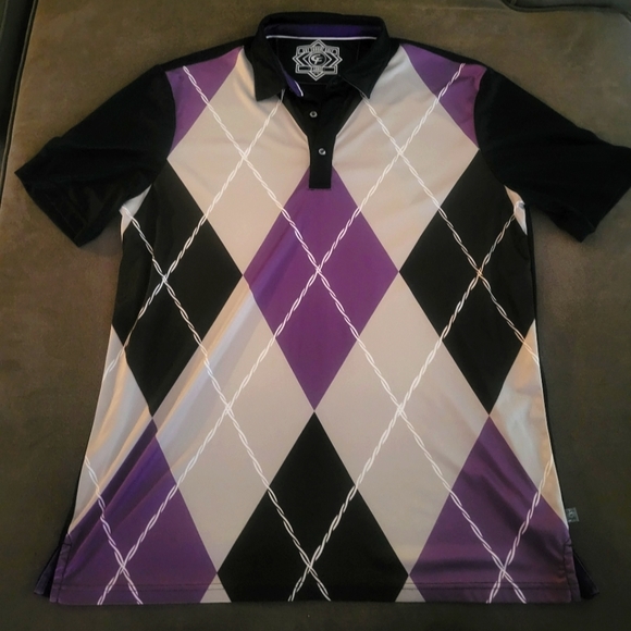 Cut Throat Golf Other - Cut Throat Golf Logo Tag Men's Purple Gray Argyle Short Sleeve Polo Shirt XL